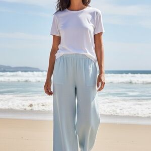 90s Sigrid Olsen M 100% linen wide leg pants 
Laggenlook Resortwear Minimalist